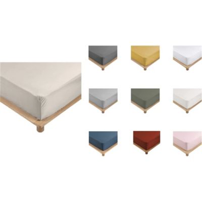 Drap Housse Percale Bonnet 30 Cm 200x160cm Marron Claire Naturel