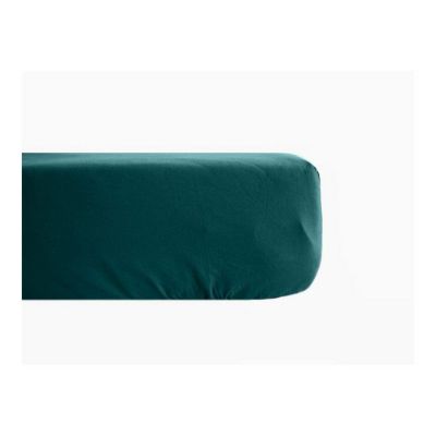 Drap housse percale pur coton peigné longues fibres 80 fils/cm² avec bonnet de 35 cm Vent du sud - Bleu canard - 90 x 190 cm bonne