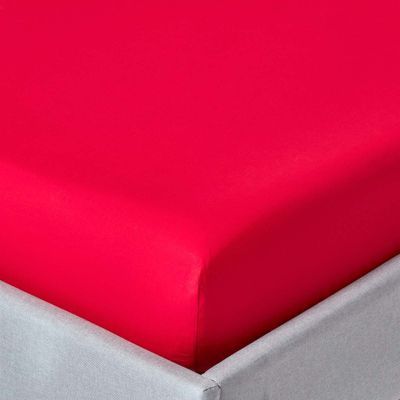 Drap-housse rouge 100% coton égyptien 200 fils 140 x 200 cm - HOMESCAPES