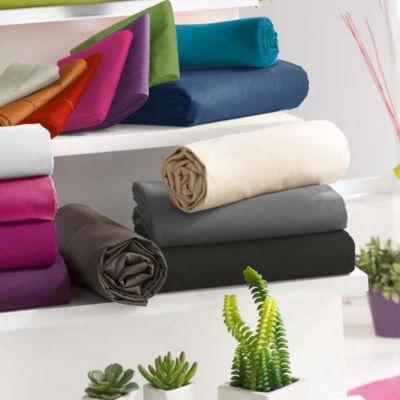 Drap housse toutes dimensions 100% Coton/57 fils/cm² - 140x190 - Prune