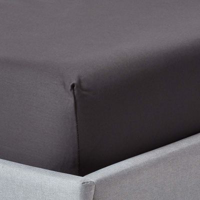 Drap-housse uni 120 x 190 cm 100 % coton égyptien 1000 fils gris foncé - HOMESCAPES