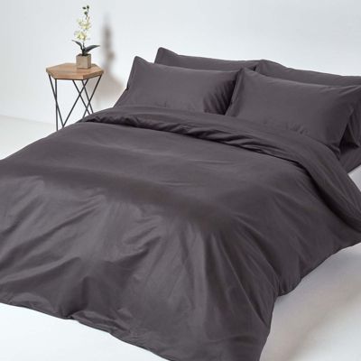 Drap-housse uni 120 x 190 cm 100 % coton égyptien 1000 fils gris foncé - HOMESCAPES