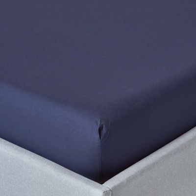 Drap-housse uni 140 x 190 cm 100 % coton égyptien 200 fils coloris bleu marine - HOMESCAPES