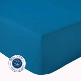 Drap Housse Uni bonnet 30 cm 100% Coton (140x190 cm - Bleu Encre)