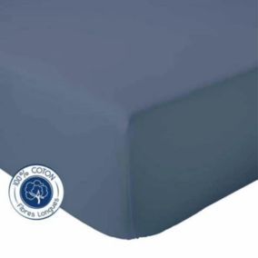 Drap Housse Uni bonnet 30 cm 100% Coton (140x190 cm - Bleu Marine)