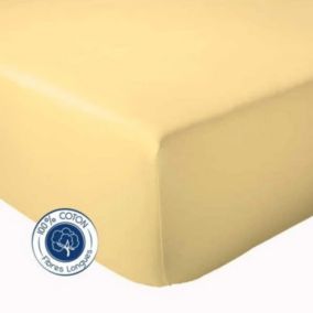 Drap Housse Uni bonnet 30 cm 100% Coton (140x190 cm - Jaune moutarde)