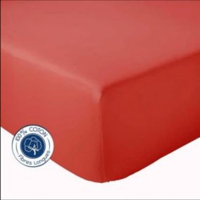 Drap Housse Uni bonnet 30 cm 100% Coton (140x190 cm - Rouge Orangé)