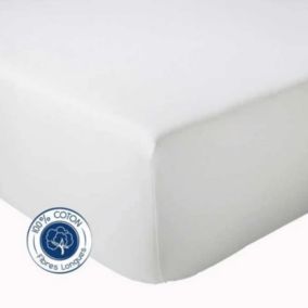 Drap Housse Uni bonnet 30 cm 100% Coton (160x190 cm - Blanc)