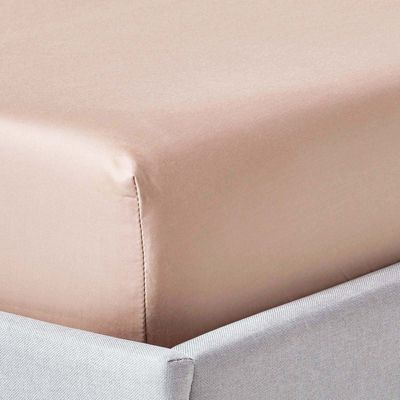Drap-housse uni grand bonnet 100 % coton égyptien 1000 fils coloris beige taupe 90 x 190 cm - HOMESCAPES