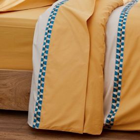 Drap plat en percale avec galon géométrique (180x290 cm - Jaune)