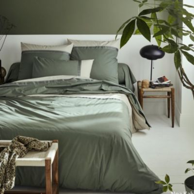 Drap plat en percale de coton à galon géométrique (180x290 cm - Vert Olive)