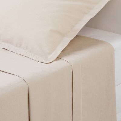 Drap plat - percale - beige lin - 180x290 cm - Atmosphera