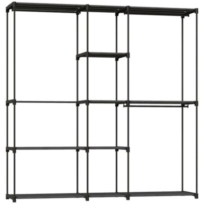 Dressing armoire-penderie dim. 182 x 43 x 185 cm 8 étagères 3 tringles métal non tissé noir