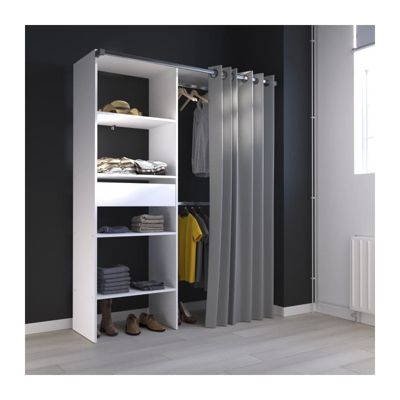 Dressing ARTIC avec rideau - Blanc - 1 colonne + 2 penderies + 1 tiroir - EKIPA