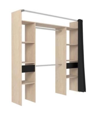 Dressing avec rideau - Decor chene jackson et noir - L 198 x P 48 x H 203 cm - COMO