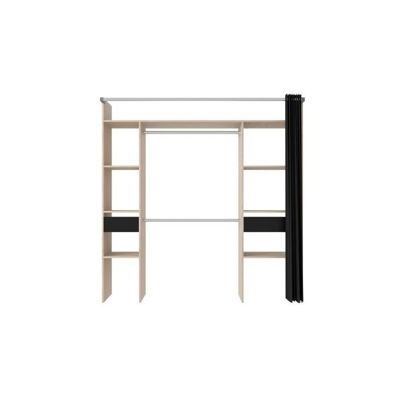 Dressing avec rideau - Decor chene jackson et noir - L 198 x P 48 x H 203 cm - COMO