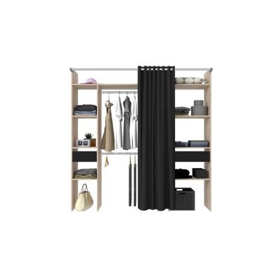 Dressing avec rideau - Decor chene jackson et noir - L 198 x P 48 x H 203 cm - COMO