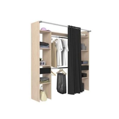 Dressing avec rideau - Decor chene jackson et noir - L 198 x P 48 x H 203 cm - COMO