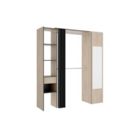 Dressing avec rideau et 1 porte - Avec miroir - L177 cm - Coloris : Naturel et anthracite - BERTRAND