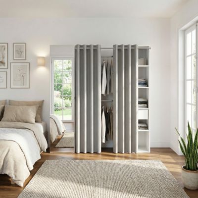Dressing avec rideau et porte miroir blanc GoodHome Atomia H. 187,5 x L. 200 x P. 45 cm