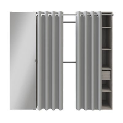 Dressing avec rideau et porte miroir effet chêne grisé GoodHome Atomia