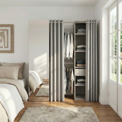 Dressing avec rideau et porte miroir effet chêne grisé GoodHome Atomia H. 187,5 x L. 200 x P. 45 cm