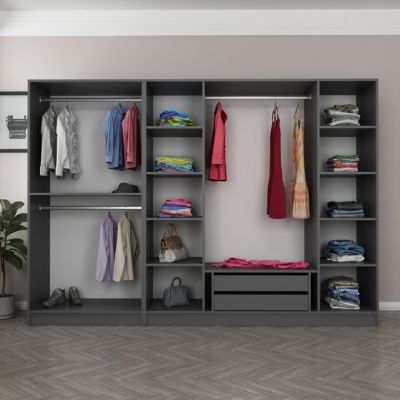 Dressing avec étagères et penderie - 15 espaces de stockage - 270 x 210 x 52 cm OPERA