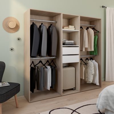 Dressing bicolore 4 penderies et 2 tiroirs GoodHome Atomia H. 187,5 x L. 200 x P. 45 cm