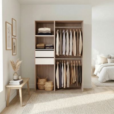 Dressing bicolore double penderie 2 tiroirs GoodHome Atomia H. 187,5 x L. 125 x P. 45 cm