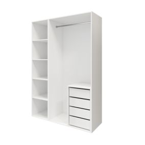 Dressing blanc 4 tablettes 4 tiroirs GoodHome Atomia H. 225 x L. 150 x P. 58 cm