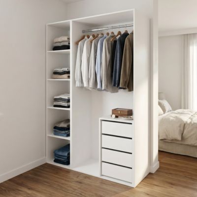Dressing blanc 4 tablettes 4 tiroirs GoodHome Atomia H. 225 x L. 150 x P. 58 cm