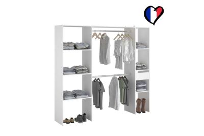 Dressing blanc 6 étagères 1 tiroir 2 penderies 198 x 40 x 180 cm ELYSEE