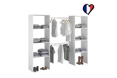 Dressing blanc 6 étagères 2 penderies 220 x 40 x 180 cm ELYSEE