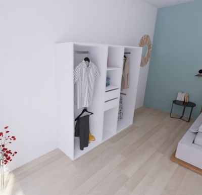 Dressing blanc avec porte 4 penderies et 2 tiroirs GoodHome Atomia H. 187,5 x L. 200 x P. 45 cm