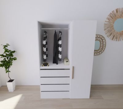 Dressing blanc avec porte 4 tiroirs GoodHome Atomia H. 187,5 x L. 125 x P. 58 cm