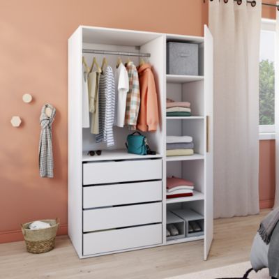 Dressing blanc avec porte 4 tiroirs GoodHome Atomia H. 187,5 x L. 125 x P. 58 cm