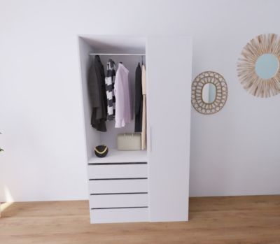 Dressing blanc avec porte et 4 tiroirs GoodHome Atomia H. 225 x L. 125 x P. 58 cm