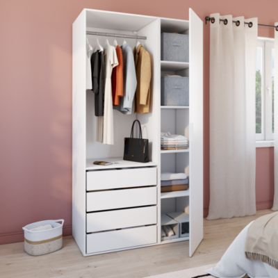 Dressing blanc avec porte et 4 tiroirs GoodHome Atomia H. 225 x L. 125 x P. 58 cm