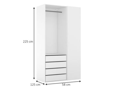 Dressing blanc avec porte et 4 tiroirs GoodHome Atomia H. 225 x L. 125 x P. 58 cm