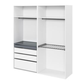 Dressing blanc avec porte pantalon 4 tablettes 3 tiroirs GoodHome Atomia H. 225 x L. 200 x P. 58 cm