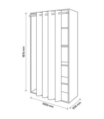 Dressing blanc avec rideau et tringle coulissante GoodHome Atomia H. 187,5 x L. 100 x P. 50,5 cm