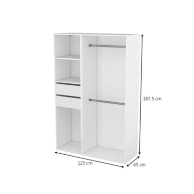 Dressing blanc double penderie 2 tiroirs GoodHome Atomia H. 187,5 x L. 125 x P. 45 cm