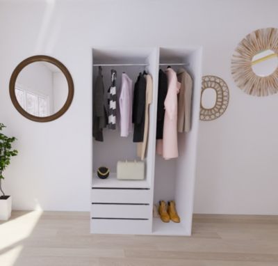Dressing blanc double penderie 3 tiroirs GoodHome Atomia H. 225 x L. 125 x P. 58 cm