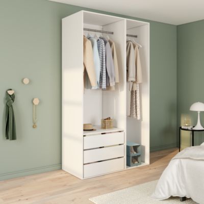 Dressing blanc double penderie 3 tiroirs GoodHome Atomia H. 225 x L. 125 x P. 58 cm