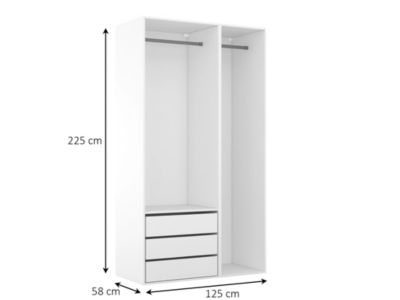 Dressing blanc double penderie 3 tiroirs GoodHome Atomia H. 225 x L. 125 x P. 58 cm