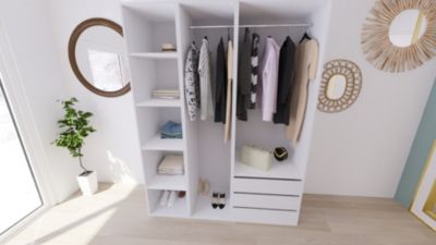 Dressing blanc double penderie 3 tiroirs GoodHome Atomia H. 225 x L. 175 x P. 58 cm