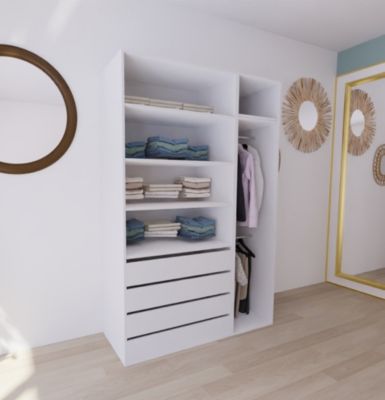 Dressing blanc double penderie et 4 tiroirs GoodHome Atomia H. 225 x L. 150 x P. 58 cm