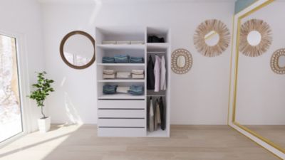 Dressing blanc double penderie et 4 tiroirs GoodHome Atomia H. 225 x L. 150 x P. 58 cm