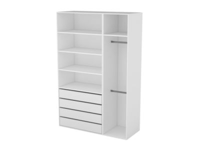 Dressing blanc double penderie et 4 tiroirs GoodHome Atomia H. 225 x L. 150 x P. 58 cm