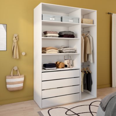 Dressing blanc double penderie et 4 tiroirs GoodHome Atomia H. 225 x L. 150 x P. 58 cm